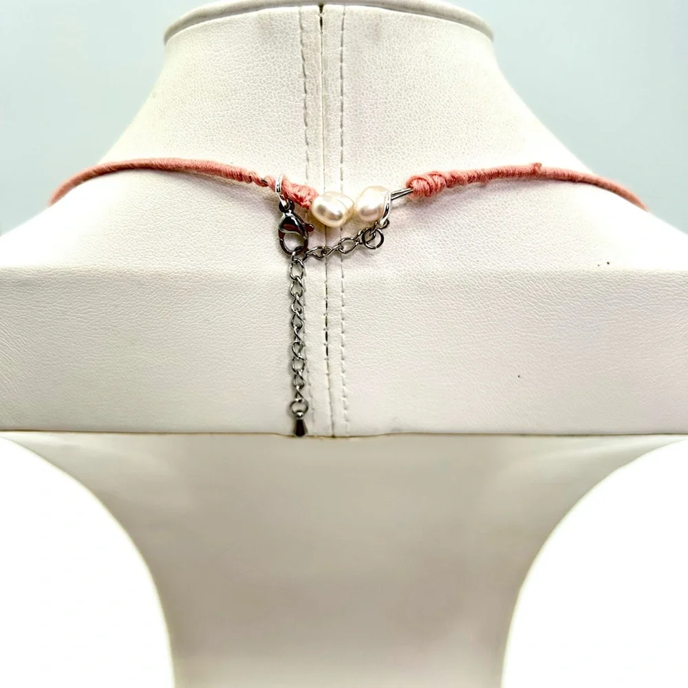 Luxury Artisan Floral Pearl Necklace - Pink and Green - Picture 3 of 5